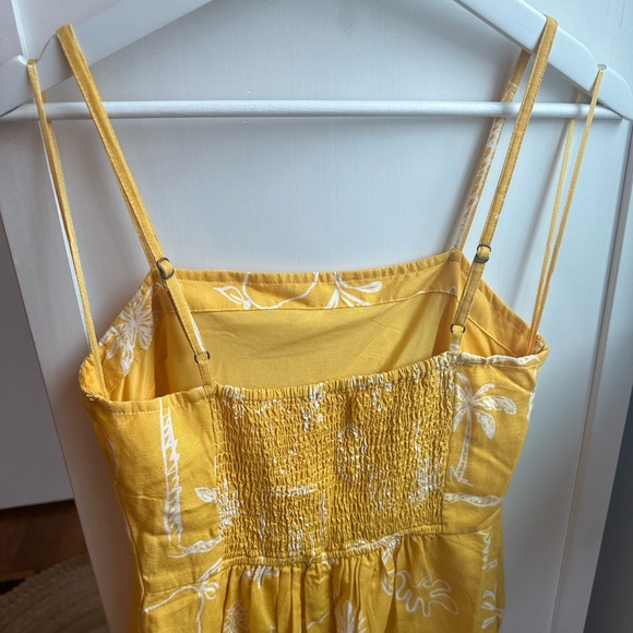 NWOT Yellow Linen Cotton Blend adjustable strap dress with smocked back. - Picture 5 of 8
